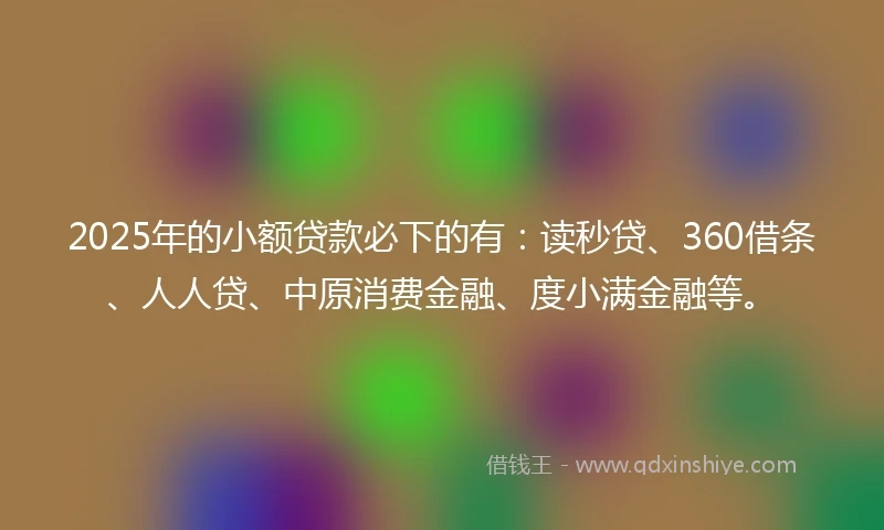 2025年的小额贷款必下的有：读秒贷、360借条、人人贷、中原消费金融、度小满金融等。