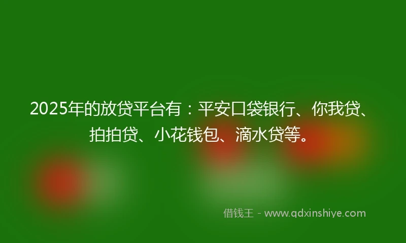 2025年的放贷平台有：平安口袋银行、你我贷、拍拍贷、小花钱包、滴水贷等。