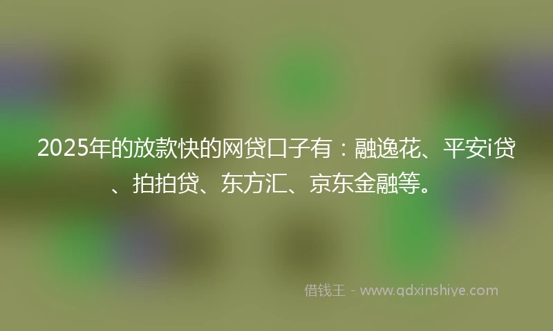 2025年的放款快的网贷口子有：融逸花、平安i贷、拍拍贷、东方汇、京东金融等。