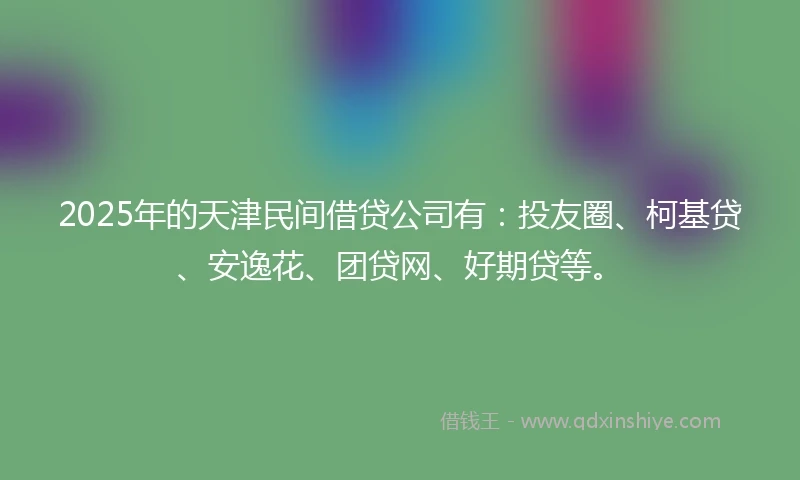 2025年的天津民间借贷公司有：投友圈、柯基贷、安逸花、团贷网、好期贷等。