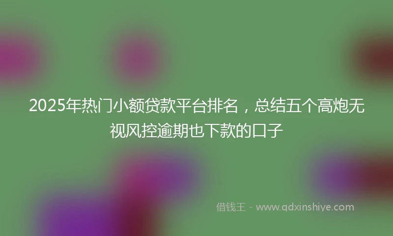 2025年热门小额贷款平台排名，总结五个高炮无视风控逾期也下款的口子