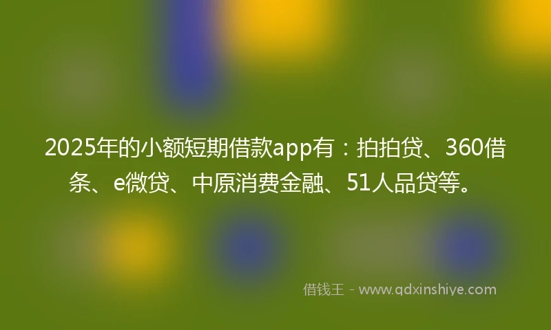 2025年的小额短期借款app有：拍拍贷、360借条、e微贷、中原消费金融、51人品贷等。