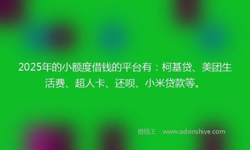 2025年的小额度借钱的平台有：柯基贷、美团生活费、超人卡、还呗、小米贷款等。