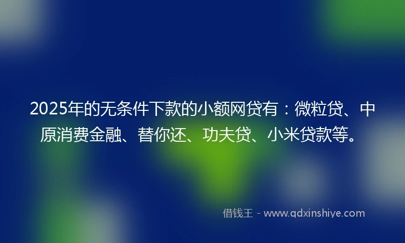 2025年的无条件下款的小额网贷有：微粒贷、中原消费金融、替你还、功夫贷、小米贷款等。
