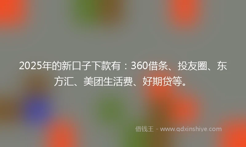 2025年的新口子下款有：360借条、投友圈、东方汇、美团生活费、好期贷等。