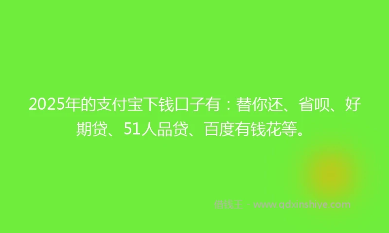 2025年的支付宝下钱口子有：替你还、省呗、好期贷、51人品贷、百度有钱花等。