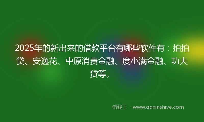 2025年的新出来的借款平台有哪些软件有：拍拍贷、安逸花、中原消费金融、度小满金融、功夫贷等。