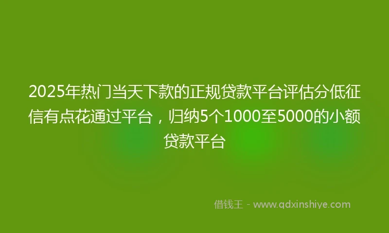 2025年热门当天下款的正规贷款平台评估分低征信有点花通过平台，归纳5个1000至5000的小额贷款平台