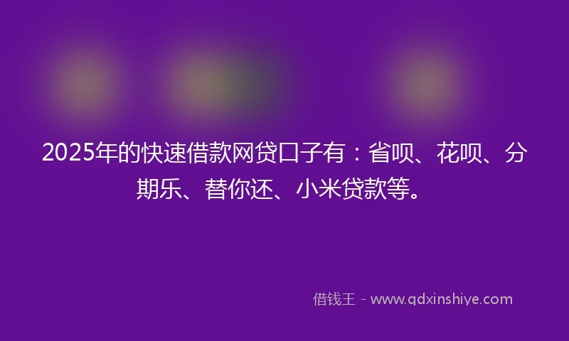 2025年的快速借款网贷口子有：省呗、花呗、分期乐、替你还、小米贷款等。