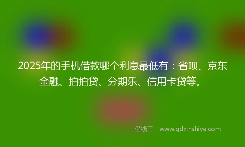 2025年的手机借款哪个利息最低有：省呗、京东金融、拍拍贷、分期乐、信用卡贷等。