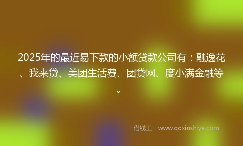 2025年的最近易下款的小额贷款公司有：融逸花、我来贷、美团生活费、团贷网、度小满金融等。