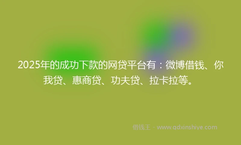 2025年的成功下款的网贷平台有：微博借钱、你我贷、惠商贷、功夫贷、拉卡拉等。