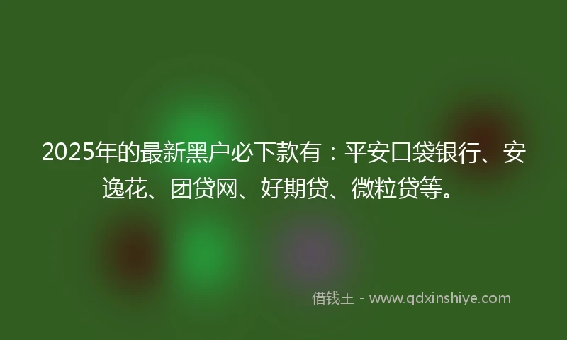 2025年的最新黑户必下款有：平安口袋银行、安逸花、团贷网、好期贷、微粒贷等。