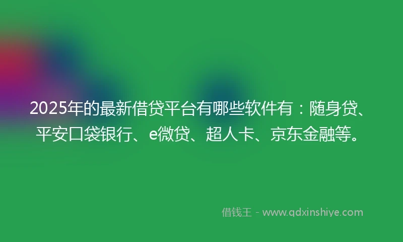 2025年的最新借贷平台有哪些软件有：随身贷、平安口袋银行、e微贷、超人卡、京东金融等。