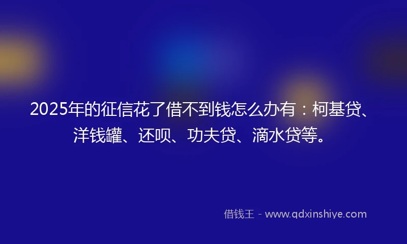 2025年的征信花了借不到钱怎么办有：柯基贷、洋钱罐、还呗、功夫贷、滴水贷等。