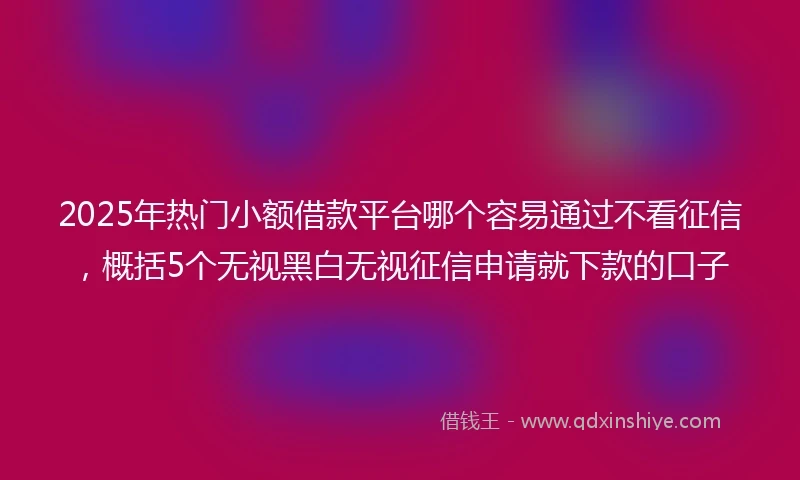 2025年热门小额借款平台哪个容易通过不看征信，概括5个无视黑白无视征信申请就下款的口子