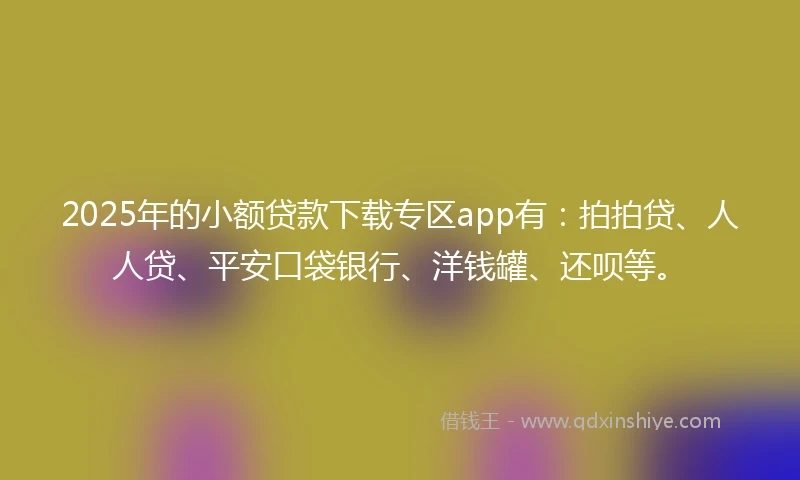 2025年的小额贷款下载专区app有：拍拍贷、人人贷、平安口袋银行、洋钱罐、还呗等。