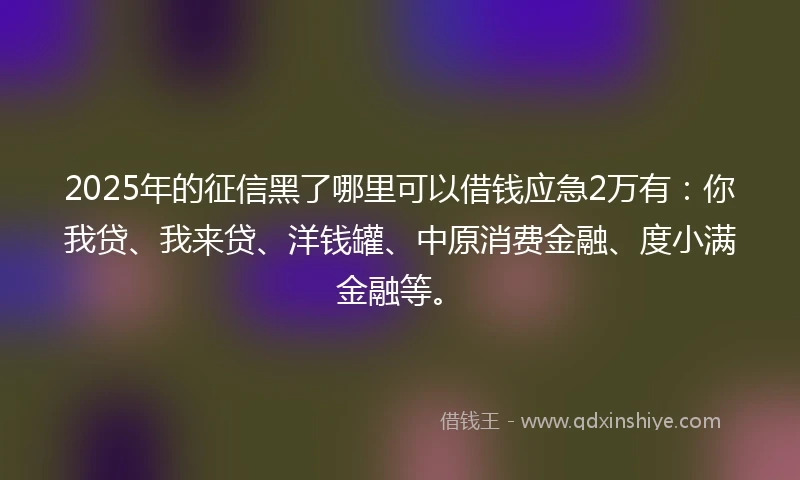 2025年的征信黑了哪里可以借钱应急2万有：你我贷、我来贷、洋钱罐、中原消费金融、度小满金融等。