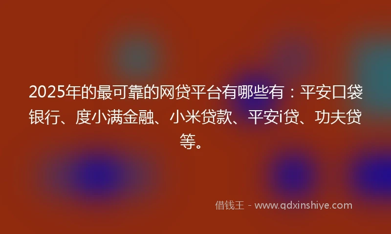 2025年的最可靠的网贷平台有哪些有：平安口袋银行、度小满金融、小米贷款、平安i贷、功夫贷等。