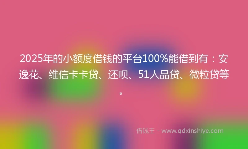 2025年的小额度借钱的平台100%能借到有：安逸花、维信卡卡贷、还呗、51人品贷、微粒贷等。