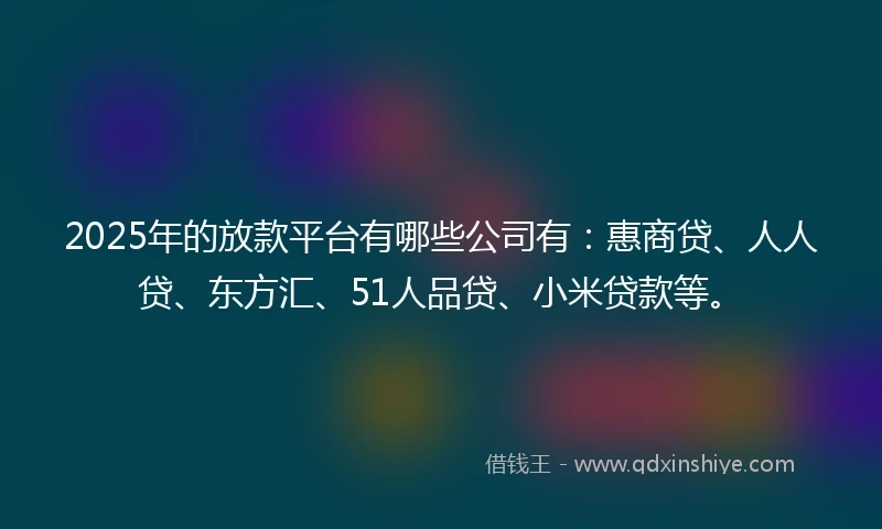 2025年的放款平台有哪些公司有：惠商贷、人人贷、东方汇、51人品贷、小米贷款等。