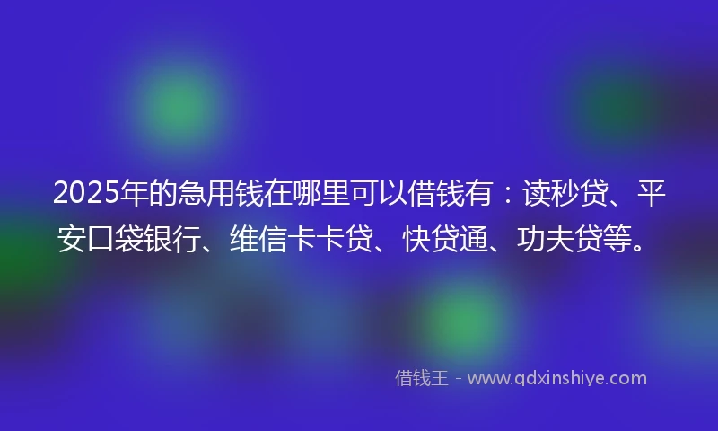 2025年的急用钱在哪里可以借钱有：读秒贷、平安口袋银行、维信卡卡贷、快贷通、功夫贷等。