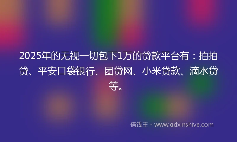 2025年的无视一切包下1万的贷款平台有：拍拍贷、平安口袋银行、团贷网、小米贷款、滴水贷等。