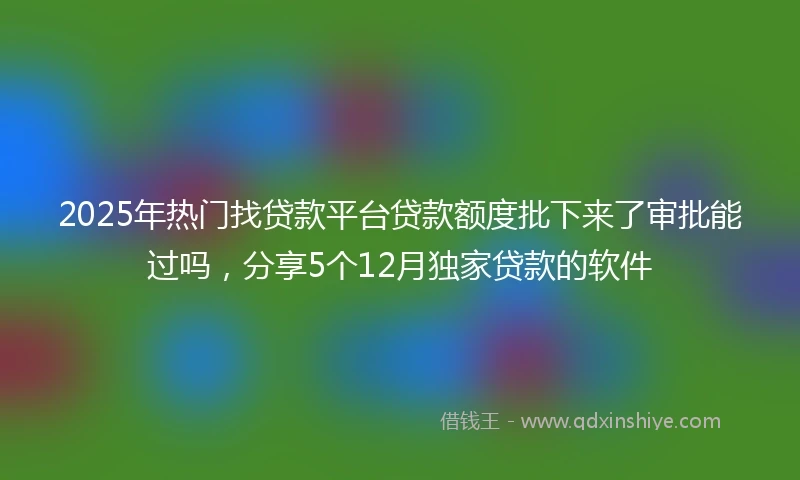 2025年热门找贷款平台贷款额度批下来了审批能过吗，分享5个12月独家贷款的软件