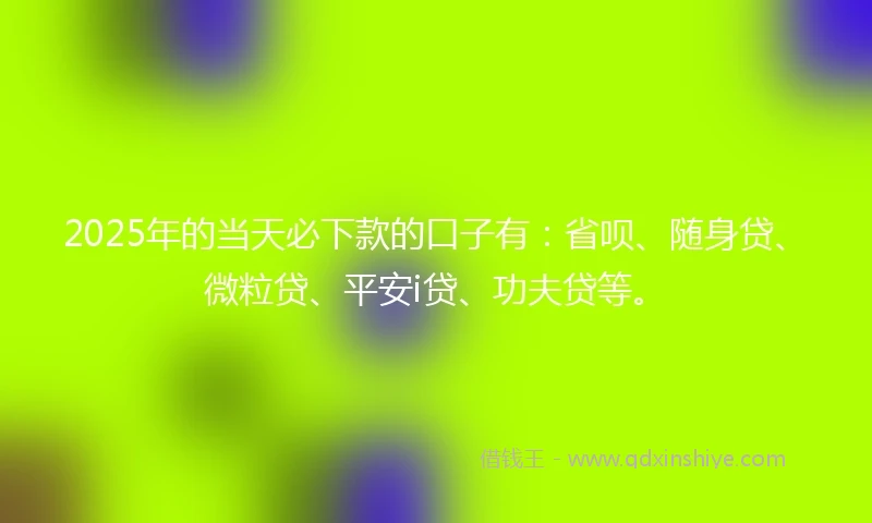 2025年的当天必下款的口子有：省呗、随身贷、微粒贷、平安i贷、功夫贷等。