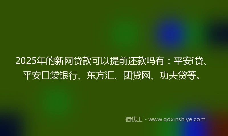 2025年的新网贷款可以提前还款吗有：平安i贷、平安口袋银行、东方汇、团贷网、功夫贷等。