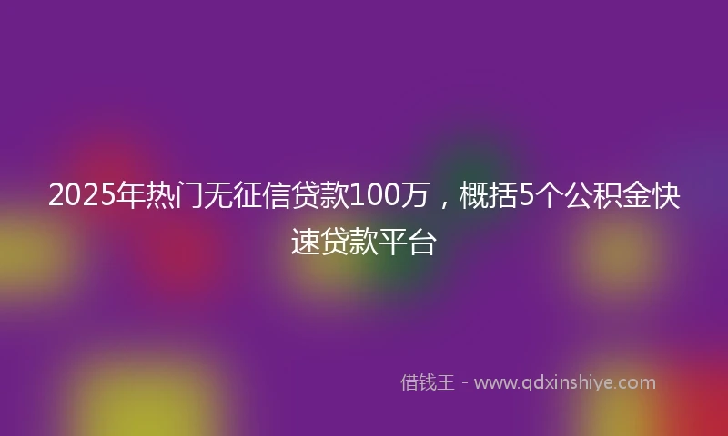 2025年热门无征信贷款100万，概括5个公积金快速贷款平台
