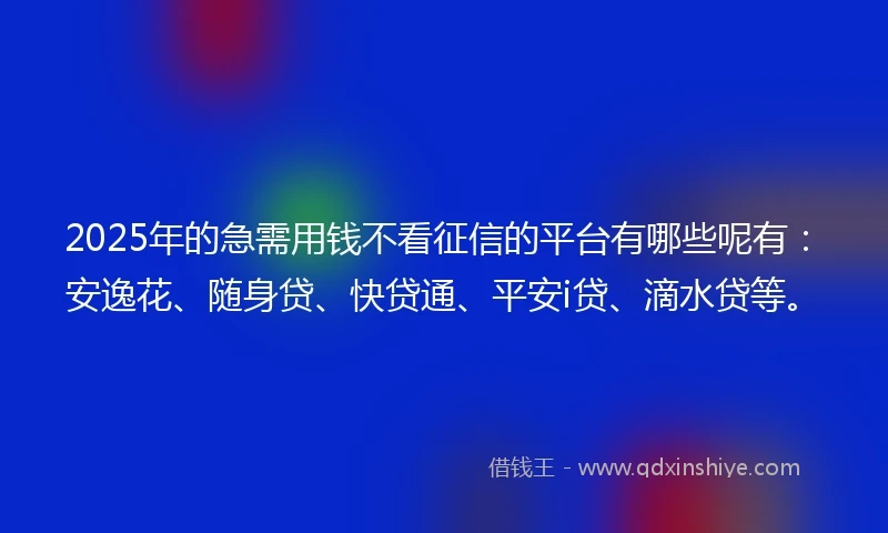 2025年的急需用钱不看征信的平台有哪些呢有：安逸花、随身贷、快贷通、平安i贷、滴水贷等。