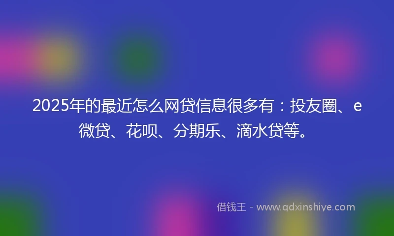 2025年的最近怎么网贷信息很多有：投友圈、e微贷、花呗、分期乐、滴水贷等。