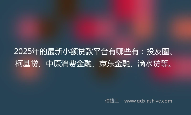 2025年的最新小额贷款平台有哪些有：投友圈、柯基贷、中原消费金融、京东金融、滴水贷等。