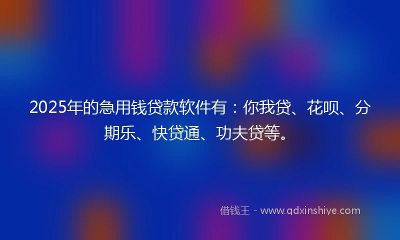 2025年的急用钱贷款软件有：你我贷、花呗、分期乐、快贷通、功夫贷等。