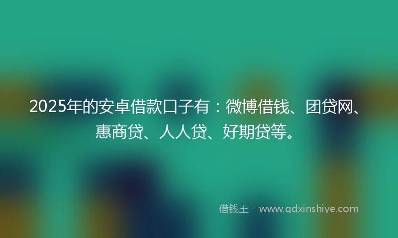 2025年的安卓借款口子有：微博借钱、团贷网、惠商贷、人人贷、好期贷等。