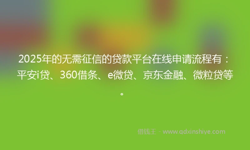2025年的无需征信的贷款平台在线申请流程有：平安i贷、360借条、e微贷、京东金融、微粒贷等。