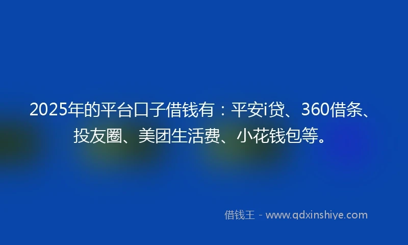 2025年的平台口子借钱有：平安i贷、360借条、投友圈、美团生活费、小花钱包等。