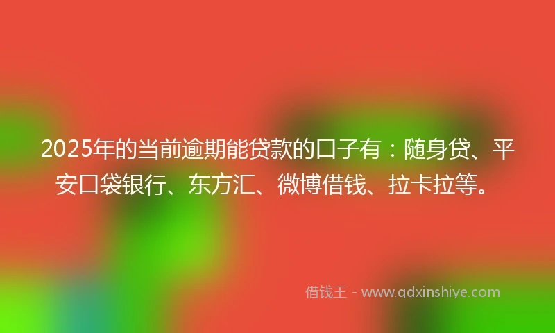 2025年的当前逾期能贷款的口子有：随身贷、平安口袋银行、东方汇、微博借钱、拉卡拉等。