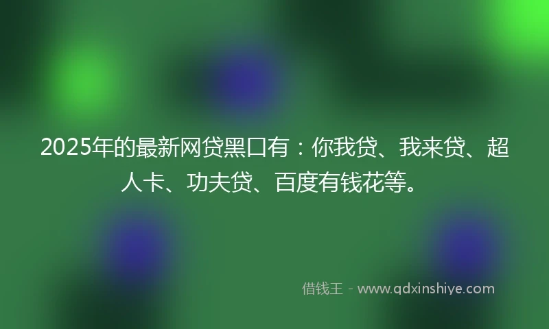 2025年的最新网贷黑口有：你我贷、我来贷、超人卡、功夫贷、百度有钱花等。