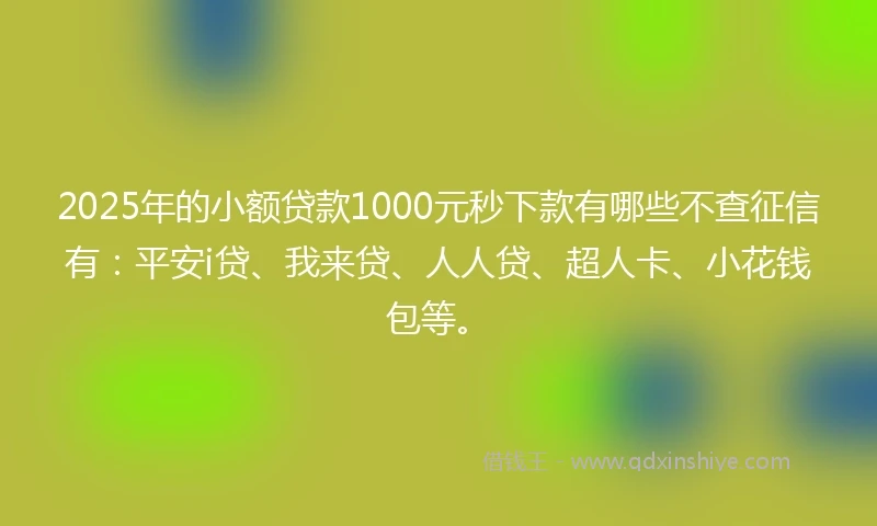 2025年的小额贷款1000元秒下款有哪些不查征信有:平安i贷、我来贷、人人贷、超人卡、小花钱包等。