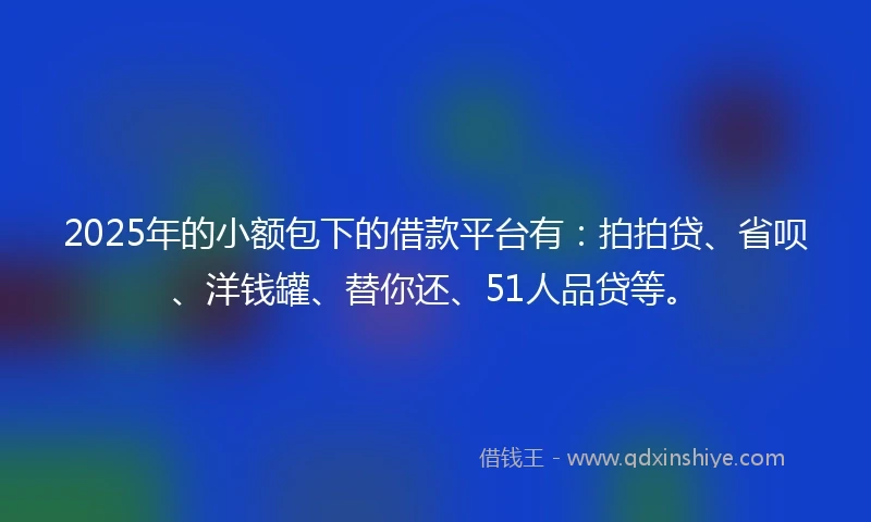 2025年的小额包下的借款平台有:拍拍贷、省呗、洋钱罐、替你还、51人品贷等。