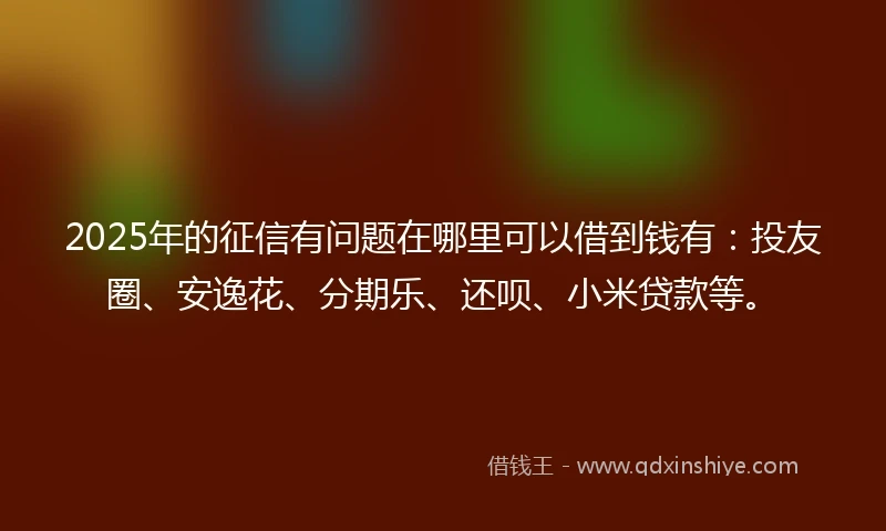 2025年的征信有问题在哪里可以借到钱有：投友圈、安逸花、分期乐、还呗、小米贷款等。