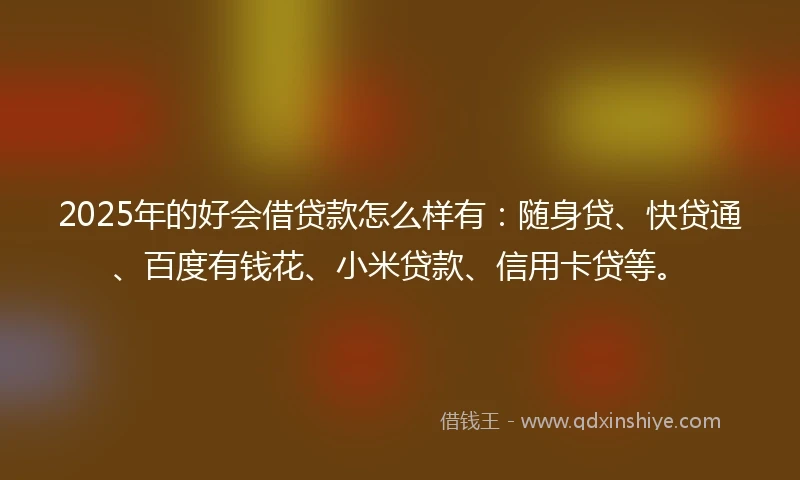 2025年的好会借贷款怎么样有：随身贷、快贷通、百度有钱花、小米贷款、信用卡贷等。