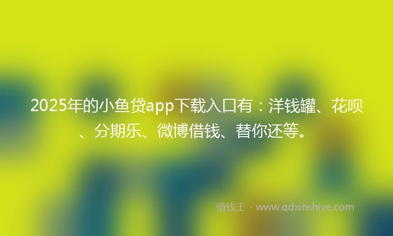 2025年的小鱼贷app下载入口有：洋钱罐、花呗、分期乐、微博借钱、替你还等。