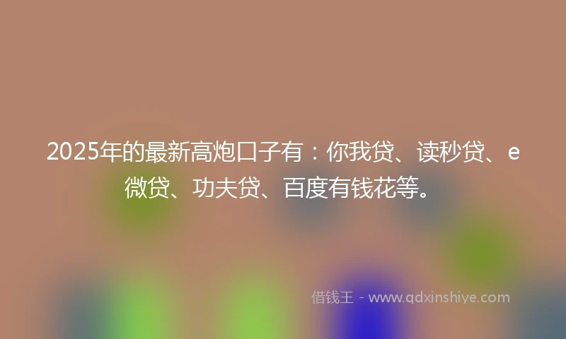 2025年的最新高炮口子有：你我贷、读秒贷、e微贷、功夫贷、百度有钱花等。