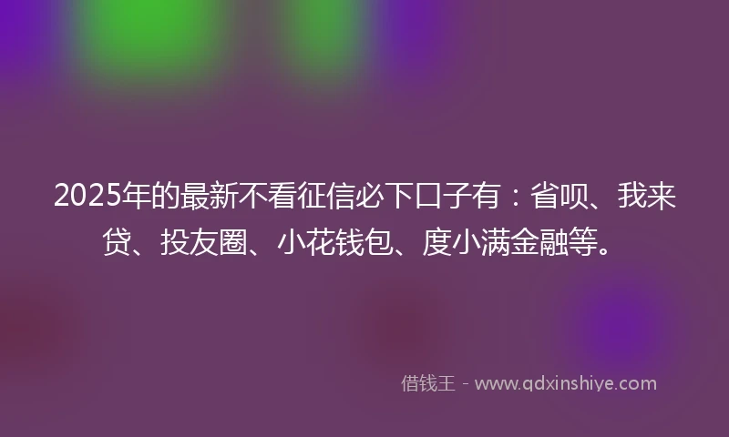 2025年的最新不看征信必下口子有：省呗、我来贷、投友圈、小花钱包、度小满金融等。