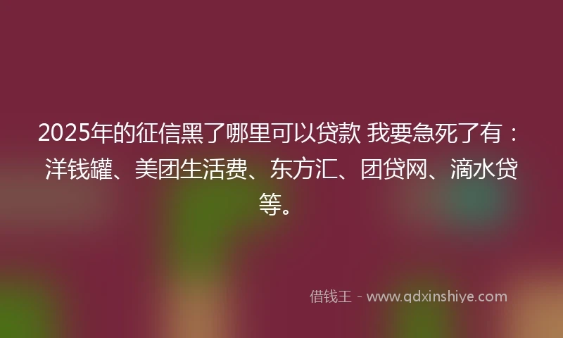 2025年的征信黑了哪里可以贷款 我要急死了有：洋钱罐、美团生活费、东方汇、团贷网、滴水贷等。
