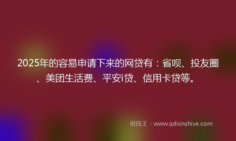 2025年的容易申请下来的网贷有：省呗、投友圈、美团生活费、平安i贷、信用卡贷等。