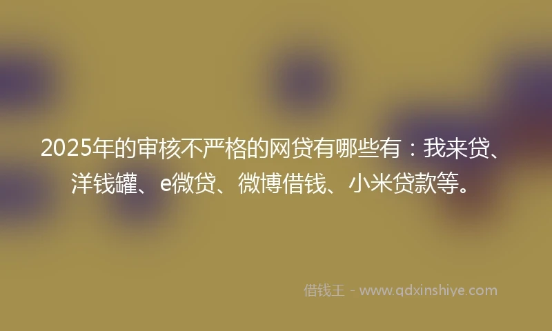 2025年的审核不严格的网贷有哪些有：我来贷、洋钱罐、e微贷、微博借钱、小米贷款等。
